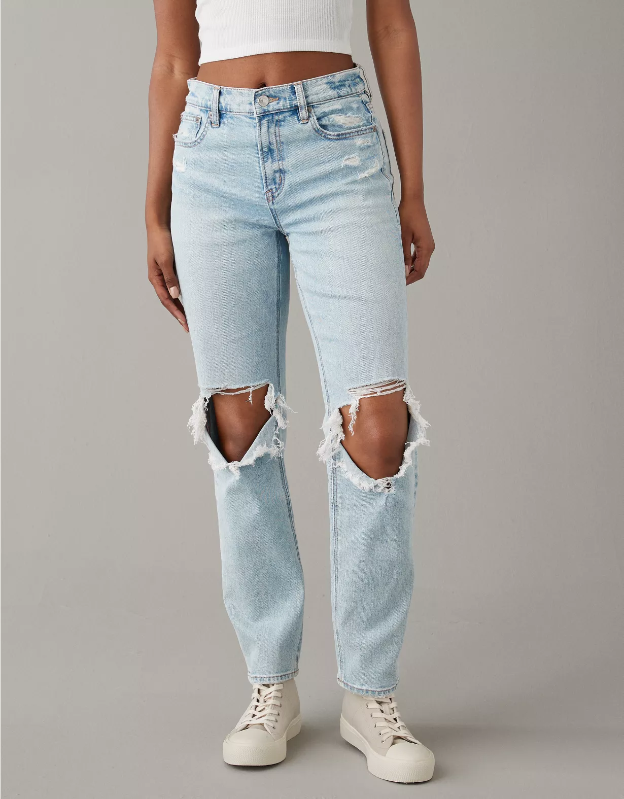AE Stretch Super High-Waisted Ripped Ankle Straight Jean 1 AE Stretch Super High-Waisted Ripped Ankle Straight Jean
