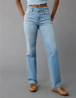 AE Stretch Super High-Waisted Straight Jean Light Repair