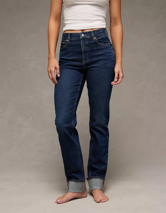 AE Stretch Super High-Waisted Straight Jean Dark Rinse 6 AE Stretch Super High-Waisted Straight Jean Dark Rinse - Image 6