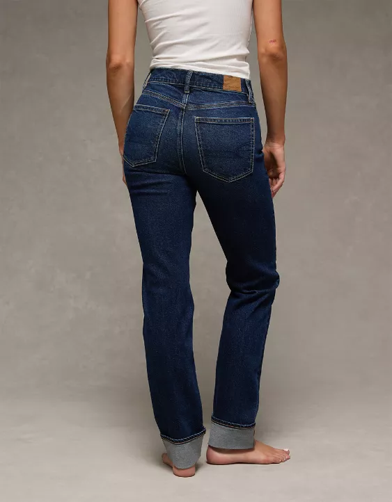 AE Stretch Super High-Waisted Straight Jean Dark Rinse 2 AE Stretch Super High-Waisted Straight Jean Dark Rinse - Image 2