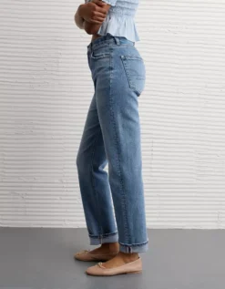 AE Stretch Super High-Waisted Ankle Straight Jean Medium Tinted -American Eagle Fashion 0435 5803 909 os