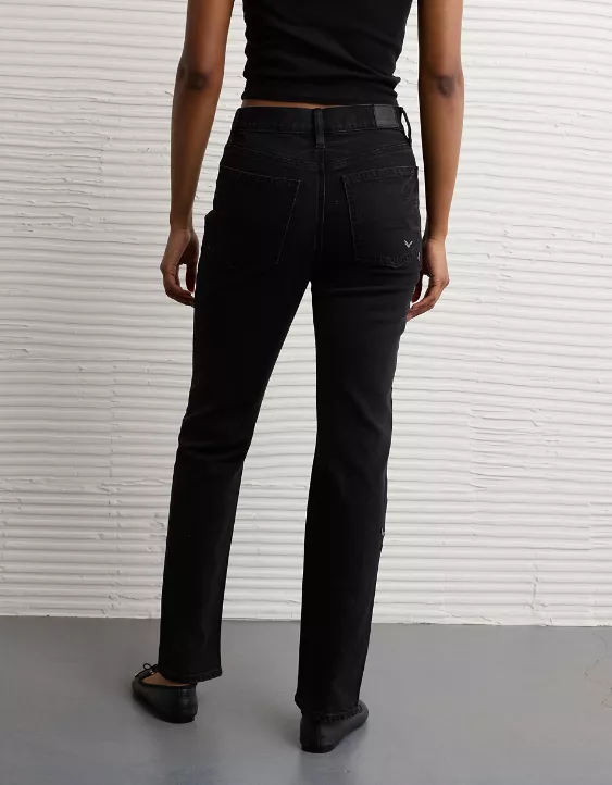 AE Stretch Super High-Waisted Bat Straight Jean Black 2 AE Stretch Super High-Waisted Bat Straight Jean Black - Image 2