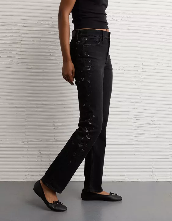 AE Stretch Super High-Waisted Bat Straight Jean Black 5 AE Stretch Super High-Waisted Bat Straight Jean Black - Image 5