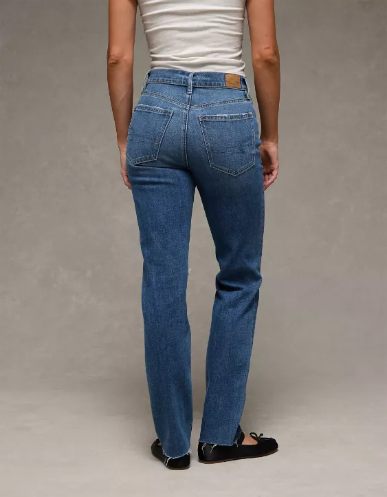 AE Stretch Ripped Super High-Waisted Straight Jean Dreamy Indigo 2 AE Stretch Ripped Super High-Waisted Straight Jean Dreamy Indigo - Image 2