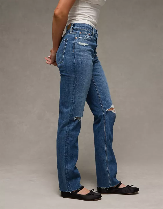 AE Stretch Ripped Super High-Waisted Straight Jean Dreamy Indigo 5 AE Stretch Ripped Super High-Waisted Straight Jean Dreamy Indigo - Image 5