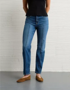 AE Stretch Super High-Waisted Ankle Straight Jean Brilliant Blue