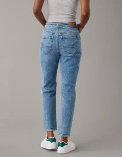 AE Strigid Ripped Mom Jean Blown Out Blue -American Eagle Fashion 0436 3936 923 ob