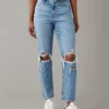 AE Strigid Ripped Mom Jean Blown Out Blue