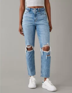 AE Strigid Ripped Mom Jean Blown Out Blue