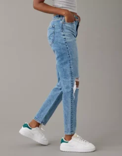 AE Strigid Ripped Mom Jean Blown Out Blue -American Eagle Fashion 0436 3936 923 os