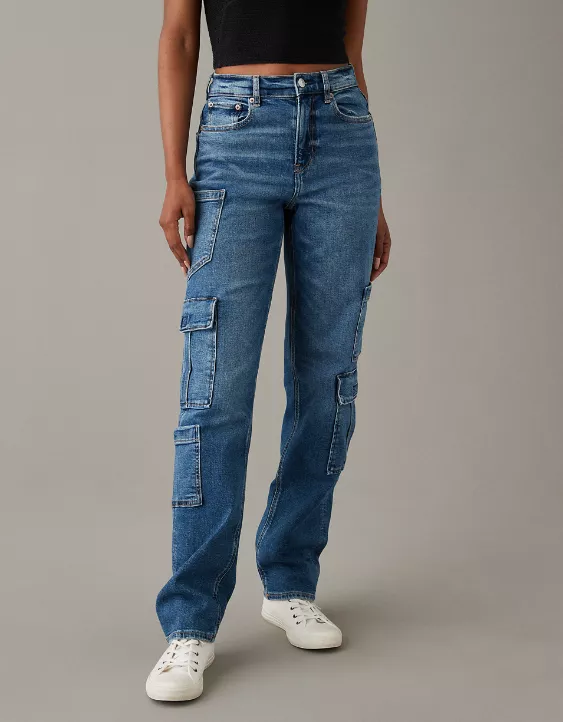 AE Stretch Super High-Waisted Baggy Straight Cargo Jean 2 AE Stretch Super High-Waisted Baggy Straight Cargo Jean - Image 2