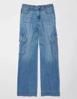 AE Dreamy Drape Stretch Super High-Waisted Cargo Baggy Wide-Leg Jean -American Eagle Fashion 0437 4914 584 f