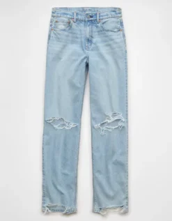 AE Strigid Ripped Super High-Waisted Baggy Straight Jean Crushed Ice -American Eagle Fashion 0437 5172 946 f