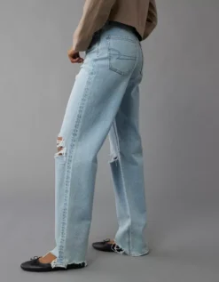 AE Strigid Ripped Super High-Waisted Baggy Straight Jean Crushed Ice -American Eagle Fashion 0437 5172 946 os