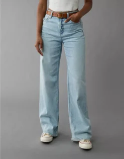 AE Dreamy Drape Stretch Super High-Waisted Baggy Wide-Leg Jean Salty Air