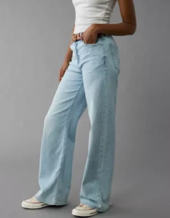AE Dreamy Drape Stretch Super High-Waisted Baggy Wide-Leg Jean Salty Air -American Eagle Fashion 0437 5343 452 os