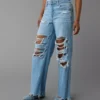 AE Dreamy Drape Stretch Ripped Super High-Waisted Baggy Wide-Leg Jean Horizon