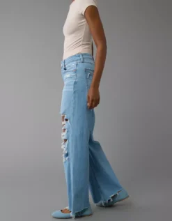 AE Dreamy Drape Stretch Ripped Super High-Waisted Baggy Wide-Leg Jean Horizon -American Eagle Fashion 0437 5344 173 os