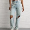 AE Strigid Ripped Super High-Waisted Baggy Straight Jean Destroyed Bright