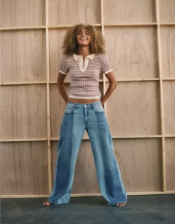 AE Stretch Patchwork Low-Rise Ultra Wide-Leg Jean Shadow Patched Blues