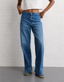 AE Dreamy Drapey Stretch Super High-Waisted Baggy Wide-Leg Jean Fresh Bright