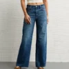 AE Dreamy Drape Stretch Super High-Waisted Baggy Wide-Leg Jean Dark Indigo Wash