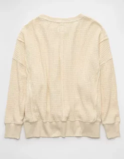 AE Big Hug Waffle Sweatshirt Cream -American Eagle Fashion 0453 2213 106 b