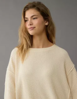 AE Big Hug Waffle Sweatshirt Cream -American Eagle Fashion 0453 2213 106 d2
