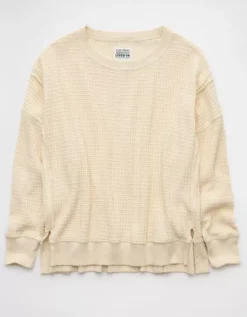 AE Big Hug Waffle Sweatshirt Cream -American Eagle Fashion 0453 2213 106 f