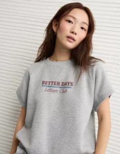 AE Short-Sleeve Graphic Sweatshirt Medium Heather Gray -American Eagle Fashion 0453 2704 012 d2