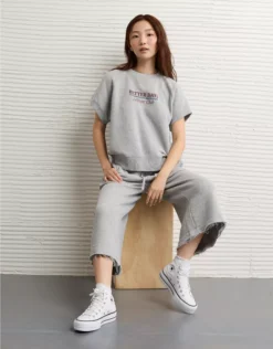 AE Short-Sleeve Graphic Sweatshirt Medium Heather Gray