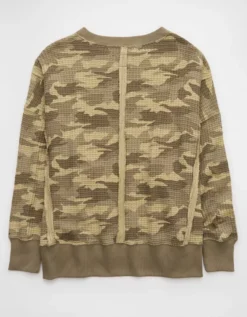 AE Big Hug Waffle Sweatshirt Camo Green -American Eagle Fashion 0453 2725 329 b