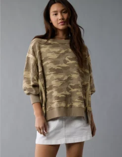 AE Big Hug Waffle Sweatshirt Camo Green