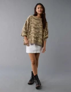 AE Big Hug Waffle Sweatshirt Camo Green -American Eagle Fashion 0453 2725 329 os