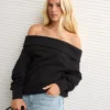 AE Foldover Off-The-Shoulder Sweatshirt True Black