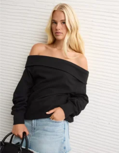 AE Foldover Off-The-Shoulder Sweatshirt True Black