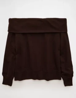 AE Foldover Off-The-Shoulder Sweatshirt Dark Brown -American Eagle Fashion 0453 2779 203 b