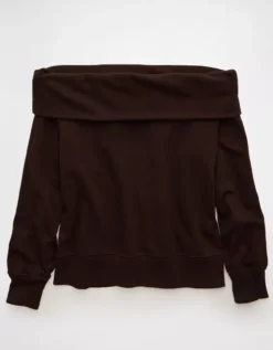 AE Foldover Off-The-Shoulder Sweatshirt Dark Brown -American Eagle Fashion 0453 2779 203 f