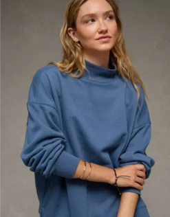 AE Everyday Luxe Oversized Mock Neck Sweatshirt Navy