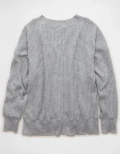 AE Big Hug V-Neck Waffle Sweatshirt Light Heather Gray -American Eagle Fashion 0453 2910 092 b