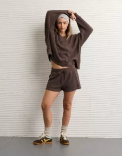 AE Big Hug V-Neck Waffle Sweatshirt Chocolate -American Eagle Fashion 0453 2910 285 os