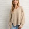 AE Big Hug V-Neck Waffle Sweatshirt Oatmeal Heather