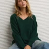 AE Big Hug V-Neck Waffle Sweatshirt Deep Forest