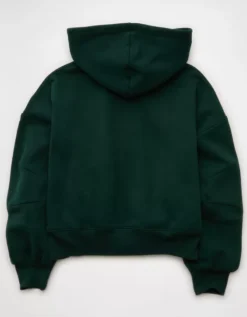 AE Everyday Luxe Barrel Sleeve Full Zip Hoodie Deep Forest -American Eagle Fashion 0453 2916 355 b