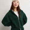 AE Everyday Luxe Barrel Sleeve Full Zip Hoodie Deep Forest