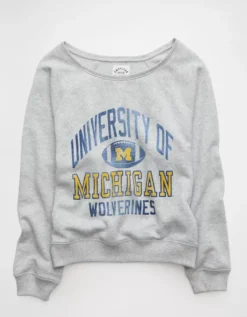 AE Michigan Wolverines Graphic Off The Shoulder Sweatshirt Gray Heather -American Eagle Fashion 0454 2727 069 f