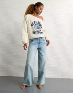 AE Penn State Nittany Lions Graphic Off The Shoulder Sweatshirt Natural White