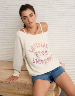 AE LSU Tigers Graphic Off The Shoulder Sweatshirt Empire Cream