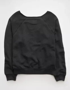 AE Wisconsin Badgers Graphic Off The Shoulder Sweatshirt Faded Black -American Eagle Fashion 0454 2734 094 b