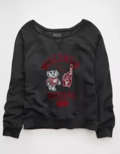 AE Wisconsin Badgers Graphic Off The Shoulder Sweatshirt Faded Black -American Eagle Fashion 0454 2734 094 f
